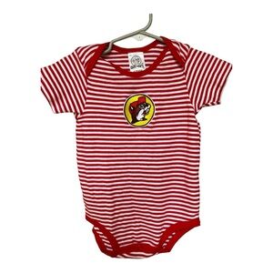 Buc-ee’s Red White Stripes 12 months Onesie